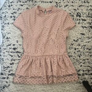 Francesca's Collections Pink Peplum Blouse with Mandarin Collar